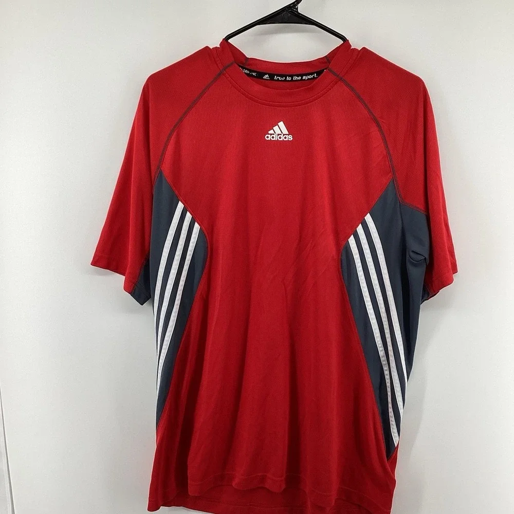 Mens Adidas Performance Short Sleeve Top- Red-‎ Large